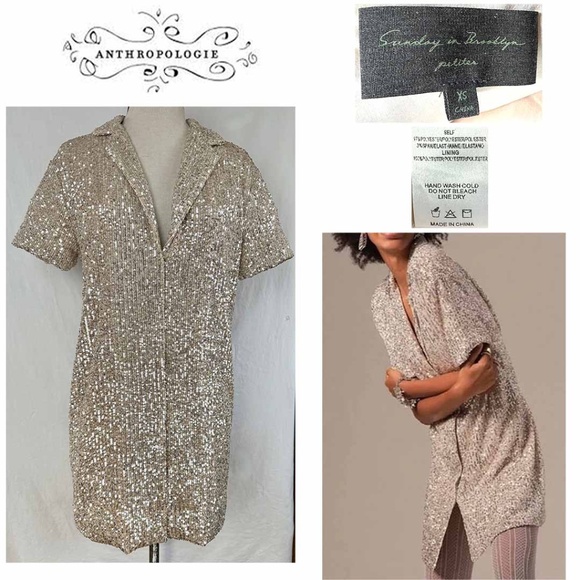 Sunday in Brooklyn Women XSP Sequin Short Sleeve Mini Tunic Shirt Dress EUC - Picture 1 of 9